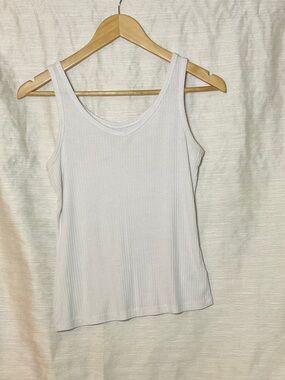 Women’s White Ribbed Tank Top - Classic Scoop Neck